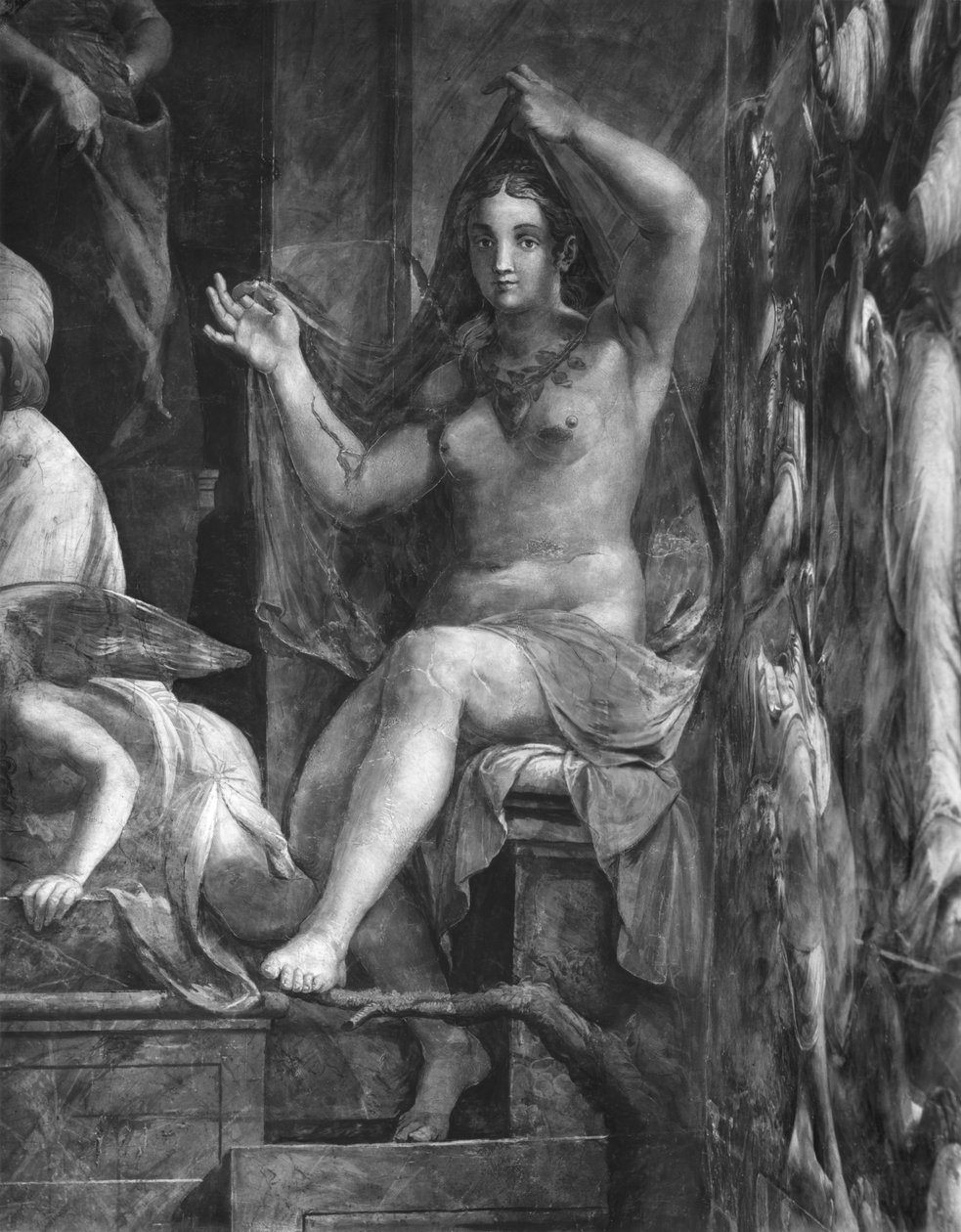 Prawda, jedna z dwóch cnót otaczających papieża św. Leona I Wielkiego (ok. 390-461) Pokoje Rafaela (szczegóły) (patrz także 252779 i 252780) autorstwa Giulio Romano