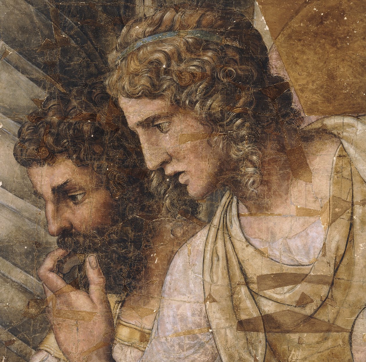Dwóch mężczyzn, długość biustu, patrząc w dół: kreskówka do gobelinu, autorstwa Giulio Romano