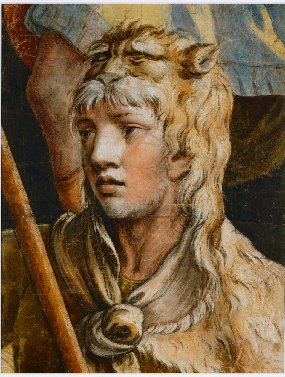 Młodzieńczy Herkules. Kolorowa czarna kreda autorstwa Giulio Romano