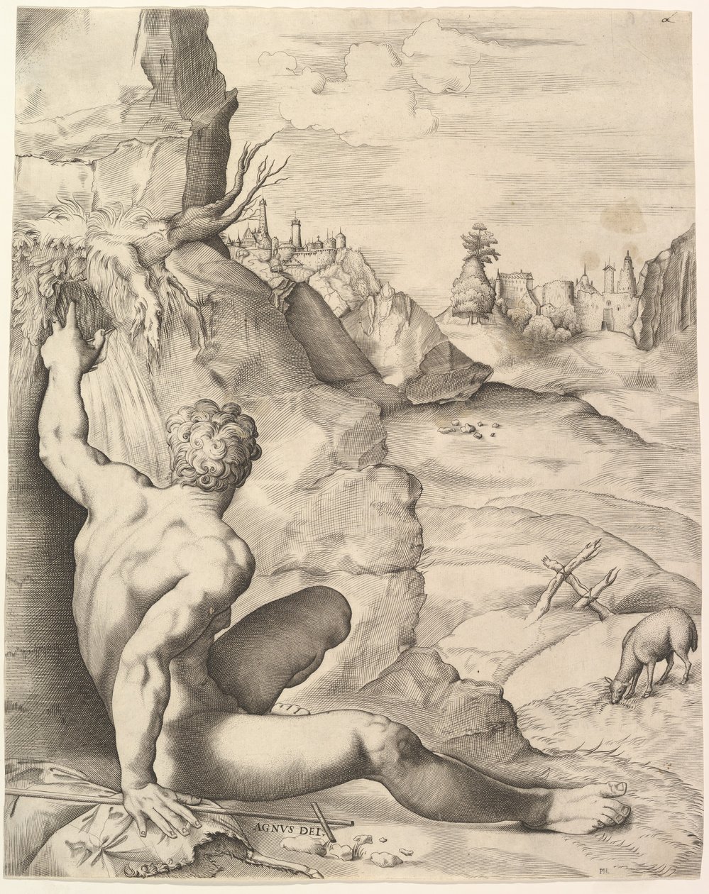 Jana Chrzciciela na puszczy, ca. 1545-55. autorstwa Giulio Sanuto