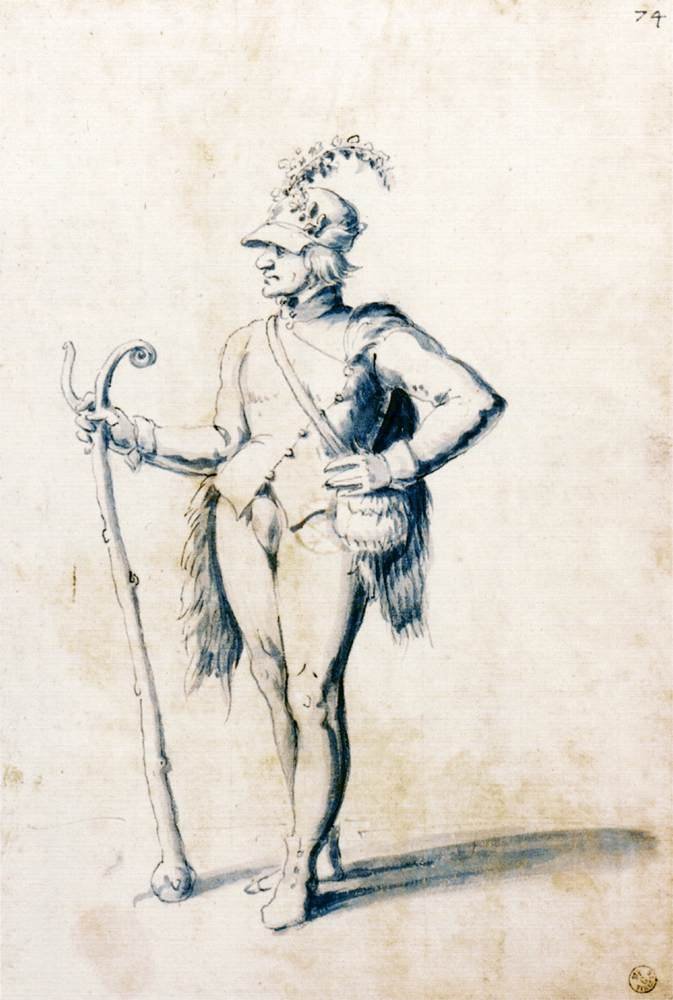 Rysunek kostiumu dla postaci męskiej z klepką autorstwa Giuseppe Arcimboldo