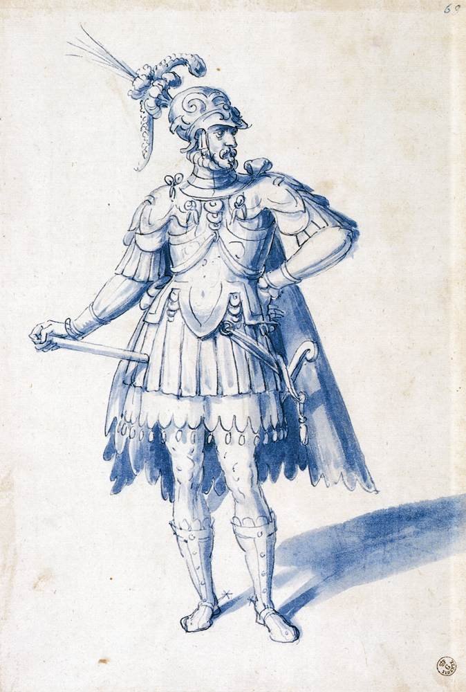 Rysunek kostiumu dla zbrojnego autorstwa Giuseppe Arcimboldo