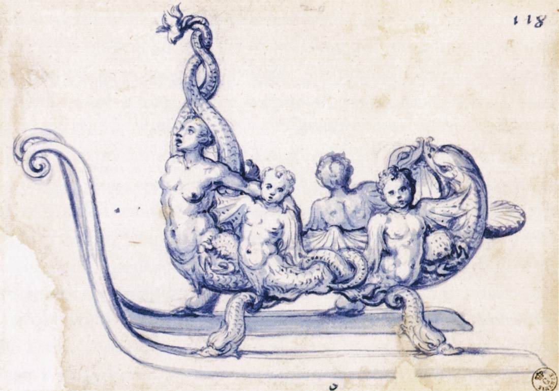 Szkic do sań z syreną autorstwa Giuseppe Arcimboldo