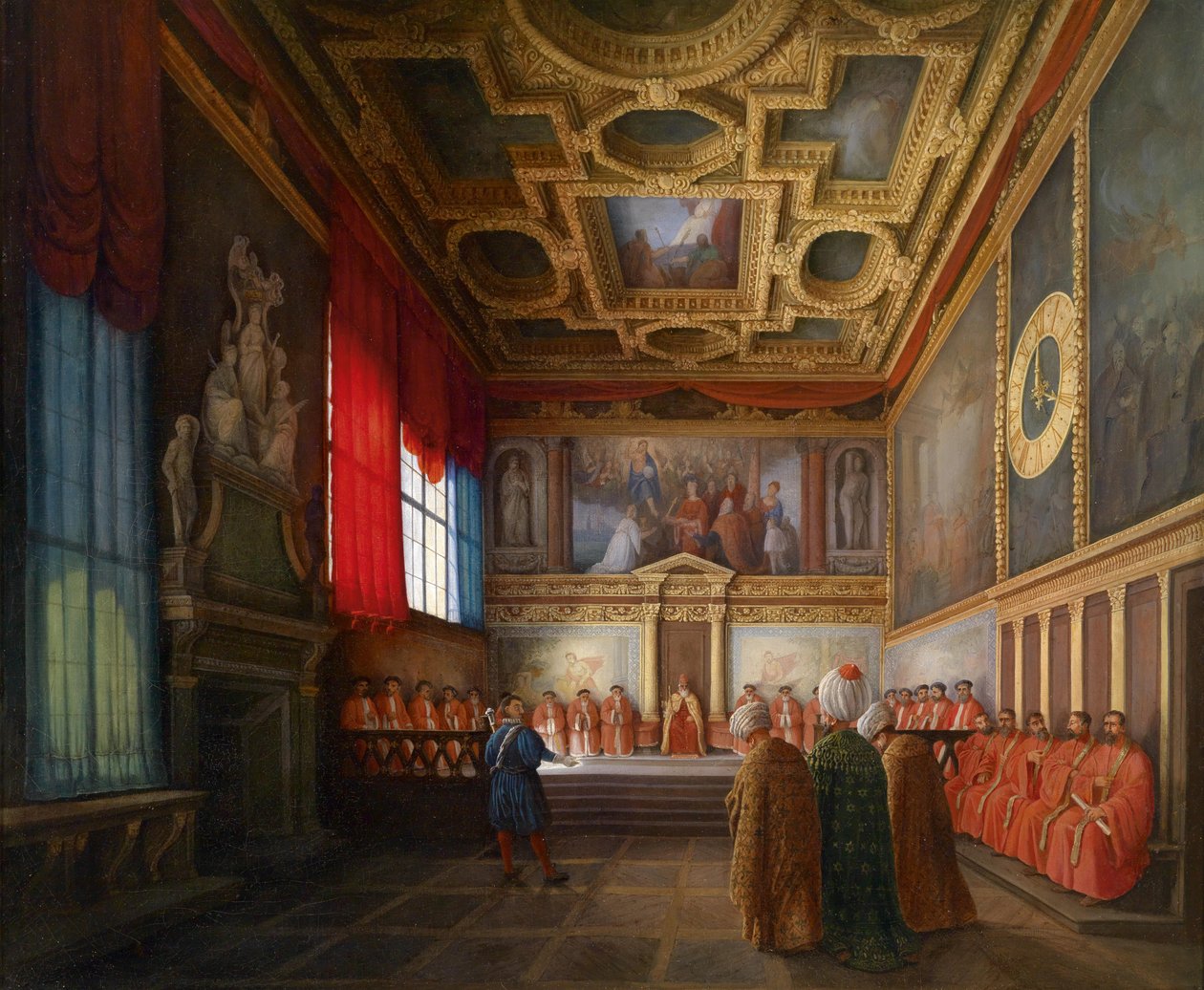 Przyjęcie ambasady osmańskiej u Dożów Wenecji w Sala del Collegio Pałacu Dożów autorstwa Giuseppe Bernardino Bison