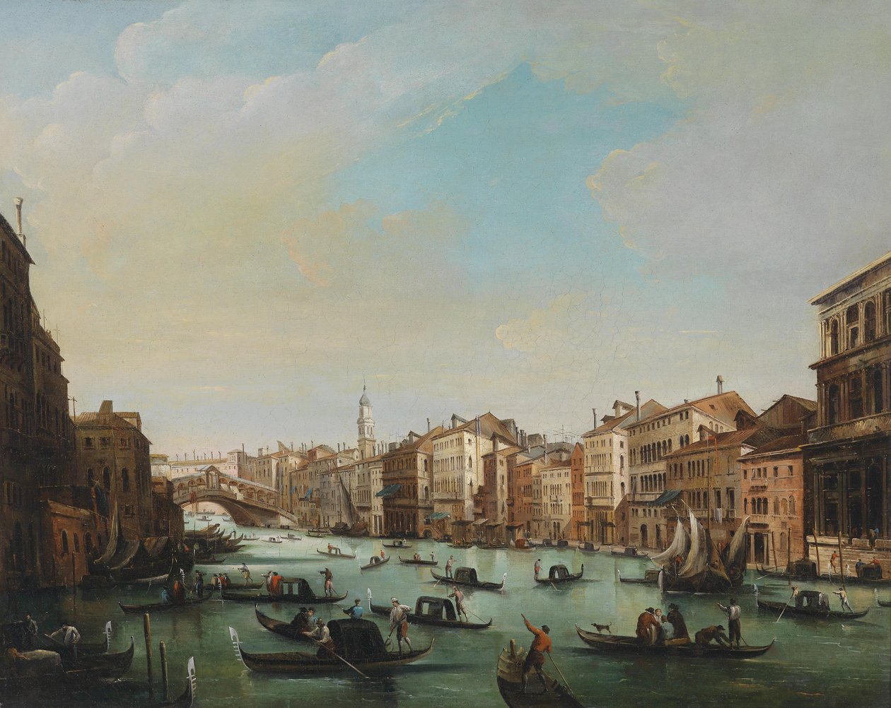 Wenecja, widok z Grand Canal z mostem Rialto autorstwa Giuseppe Bernardino Bison