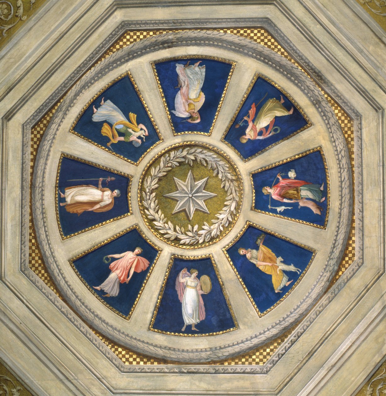 Sufit Maenad w Palazzo Chigi, Rzym, ok. 1770 r. autorstwa Giuseppe Cades