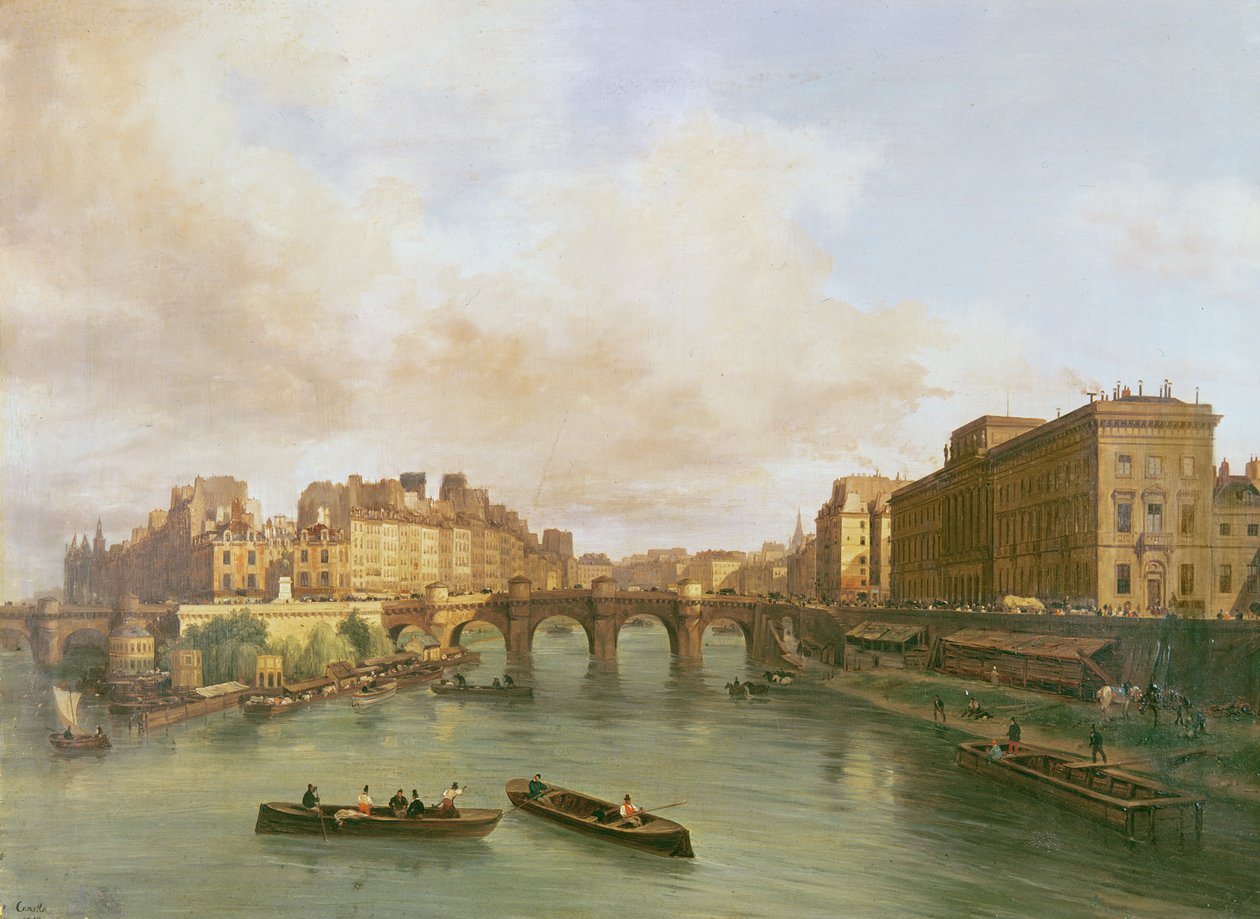 Pont Neuf, Ile de la Cite, Mennica Paryska i nabrzeże Conti, 1832 r. autorstwa Giuseppe Canella