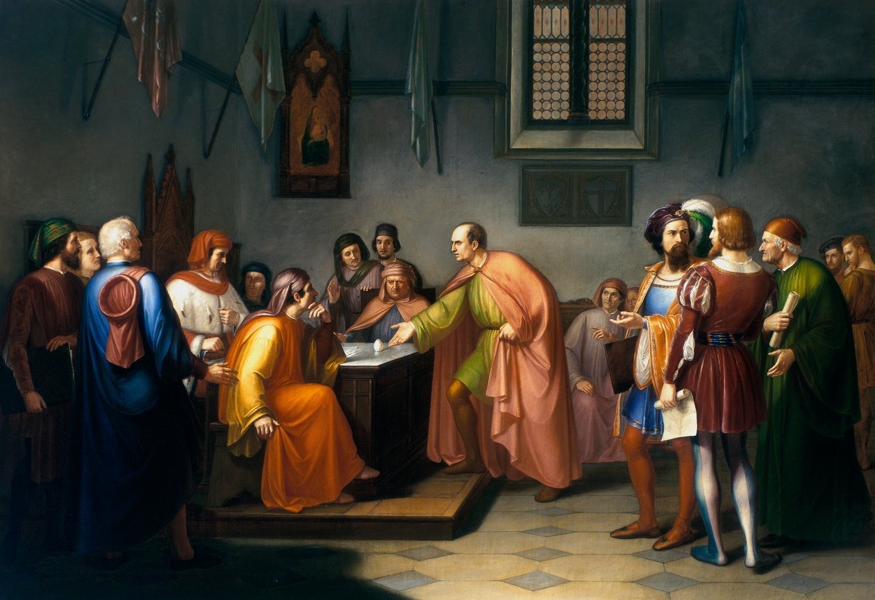 Brunelleschi przeprowadza eksperyment z jajkiem autorstwa Giuseppe Fattori