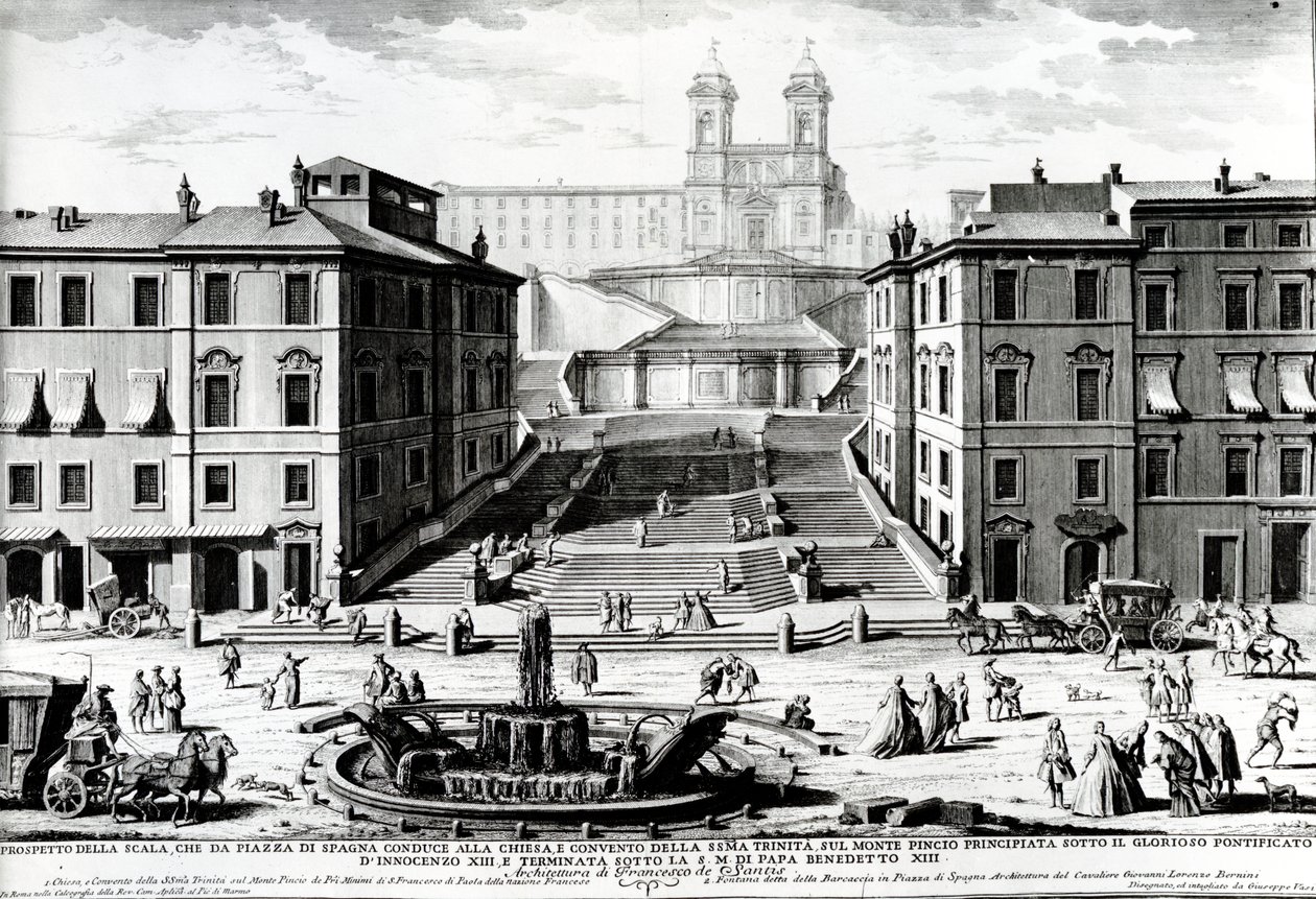 Piazza di Spagna, ok. 1740 r. autorstwa Giuseppe Vasi