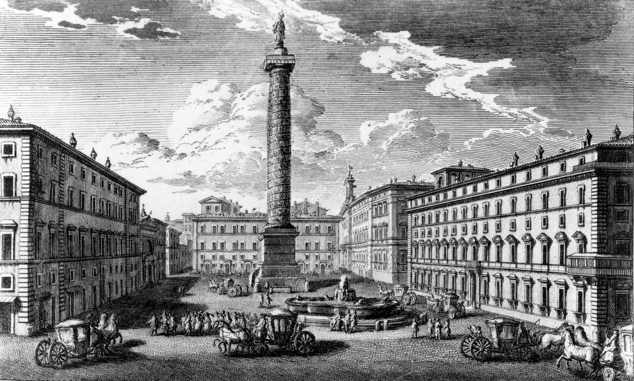 Widok na Piazza Colonna, Rzym, 1752 r. autorstwa Giuseppe Vasi