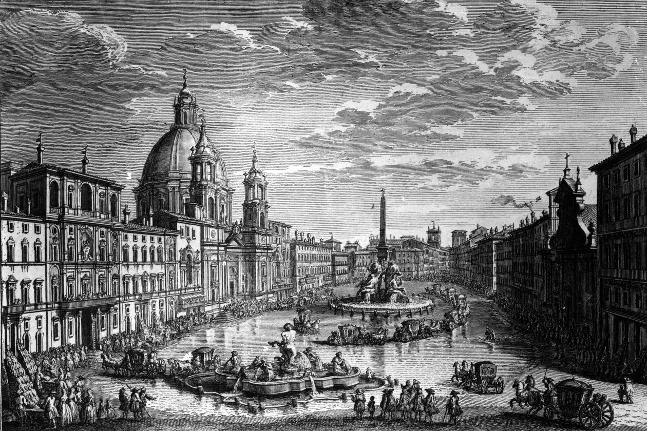 Widok na Piazza Navona podczas święta Ferragosto, 1752 autorstwa Giuseppe Vasi