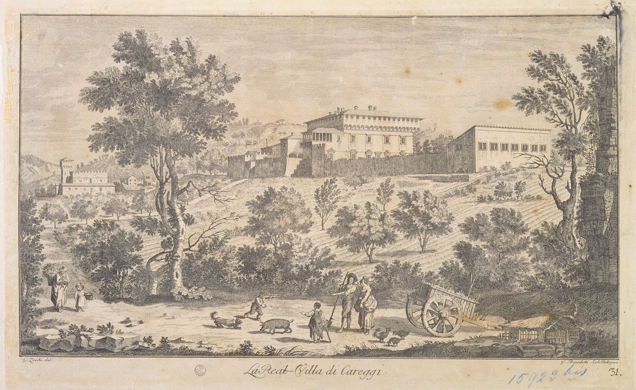 Willa Careggi, rytowana przez G. Benedetti autorstwa Giuseppe Zocchi