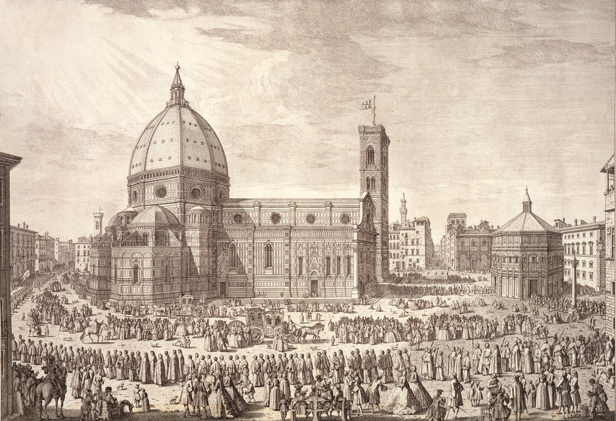 Widok na miasto Florencja z baptysterium św. Jana i procesją Bożego Ciała autorstwa Giuseppe Zocchi