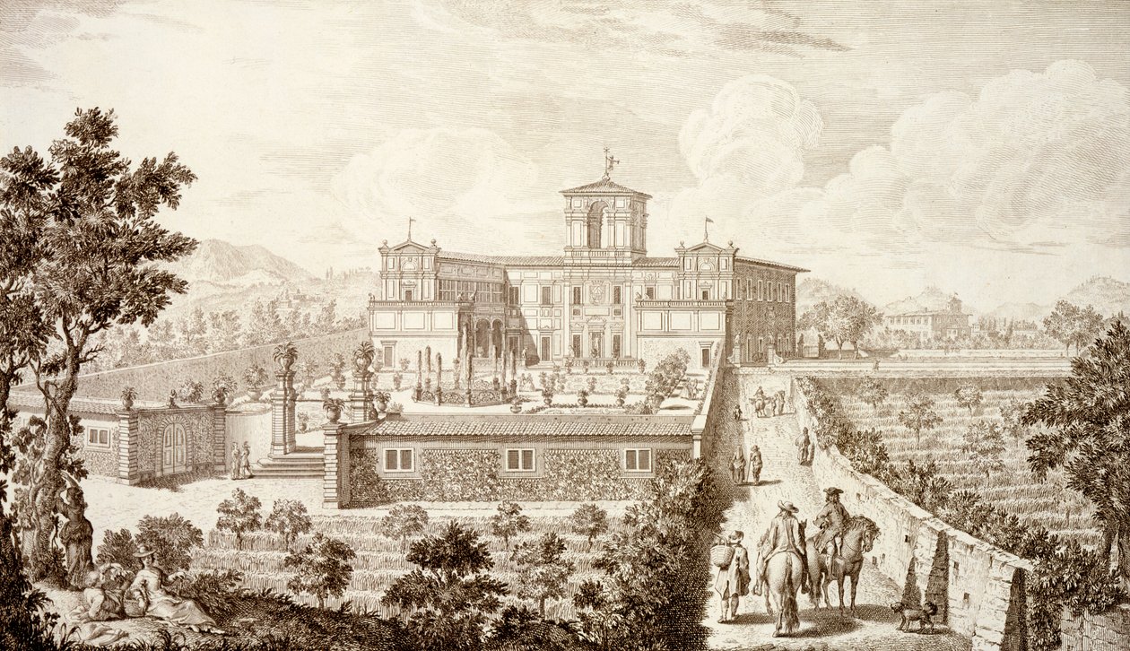 Widok na Villa di Montughi, z „Widoków Toskanii” Giuseppe Boucharda, opublikowane w latach 1744-57 autorstwa Giuseppe Zocchi