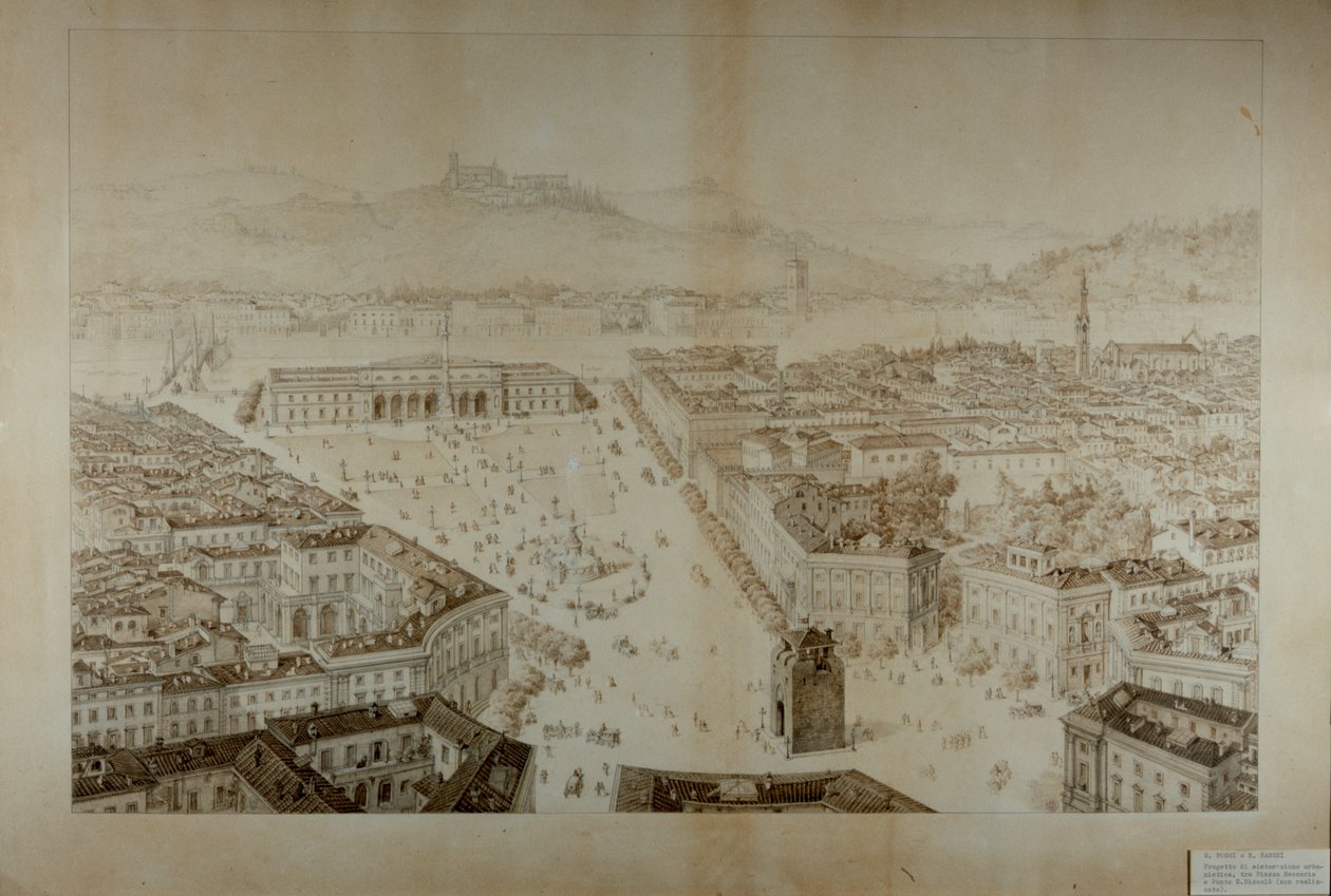 Proponowany projekt deweloperski, między Piazza Beccaria a Ponte San Niccolo we Florencji autorstwa Giuseppe and Sanesi, Nicola Poggi