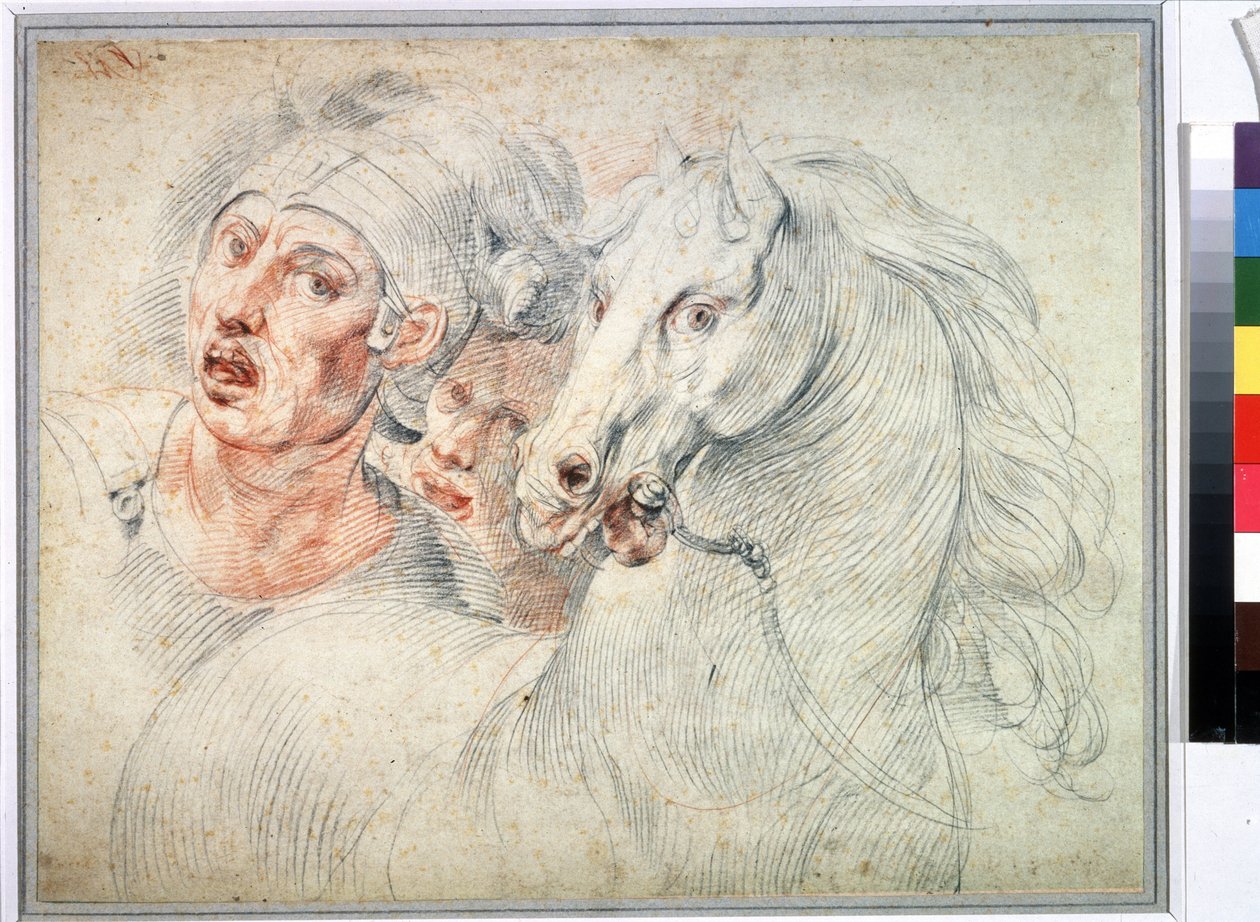 Studium konia i dwóch żołnierzy. Sanguine – Giuseppe Cesari (1568-1640) XVII-wieczne Muzeum Puszkina, Moskwa autorstwa Giuseppe Cesari