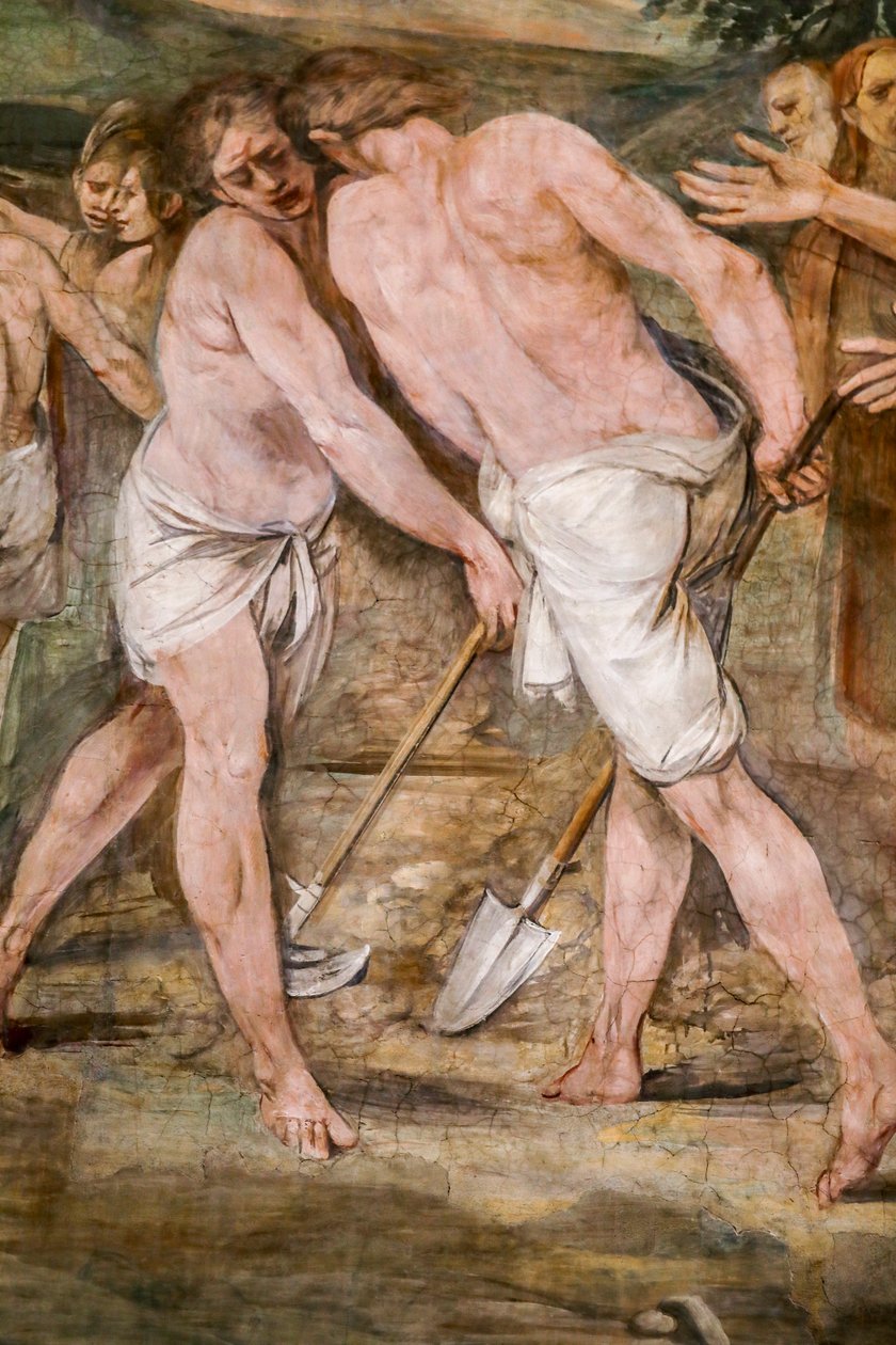 Romulus orka linię graniczną wokół przyszłego miasta Rzymu (szczegół) autorstwa Giuseppe Cesari