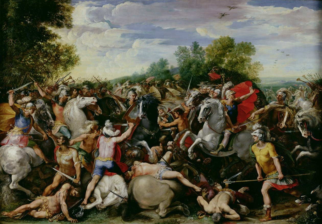 Zwycięstwo Tullus Hostilius (672-640 pne) nad siłami Veii i Fidenae (olej na panelu) autorstwa Giuseppe (1568 1640) Cesari