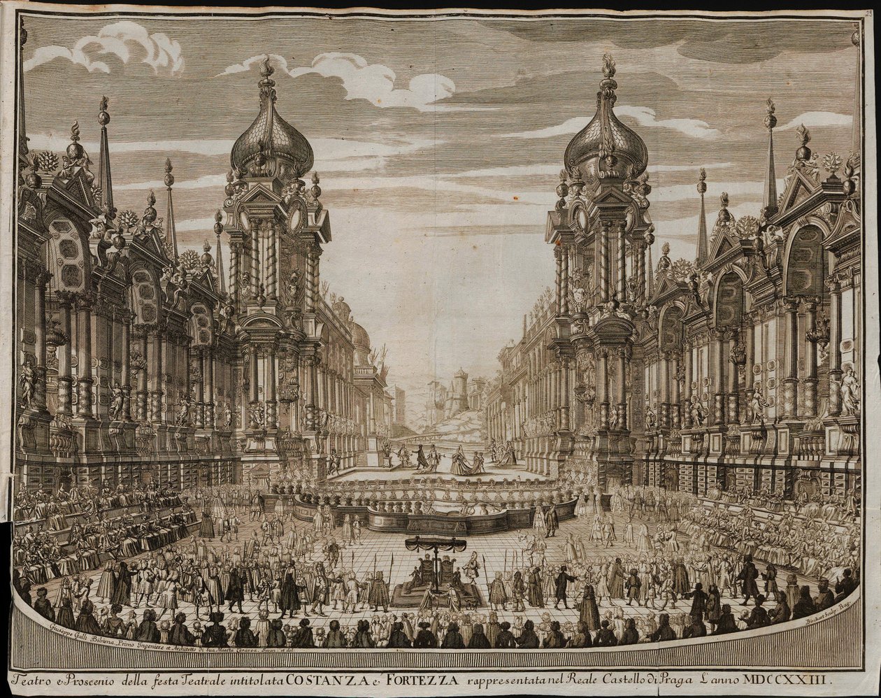 Opera w Konstancji i Twierdza na Zamku Praskim 28 sierpnia autorstwa Giuseppe Bibiena