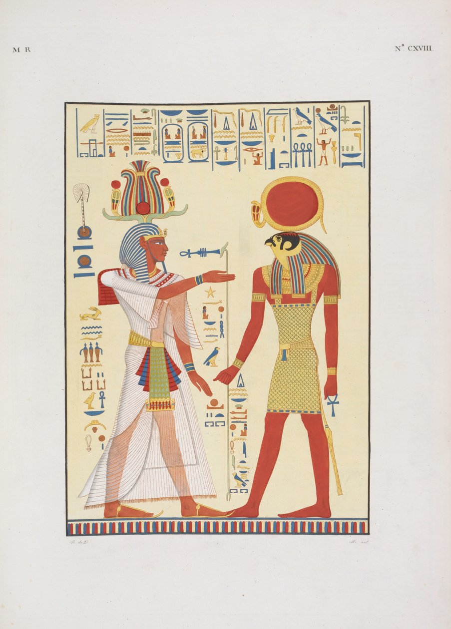 Menftah II, następca Ramzesa II, ilustracja z "Zabytków Egiptu i Nubii...", Ippolito Roselliniego autorstwa Giuseppe Angelelli