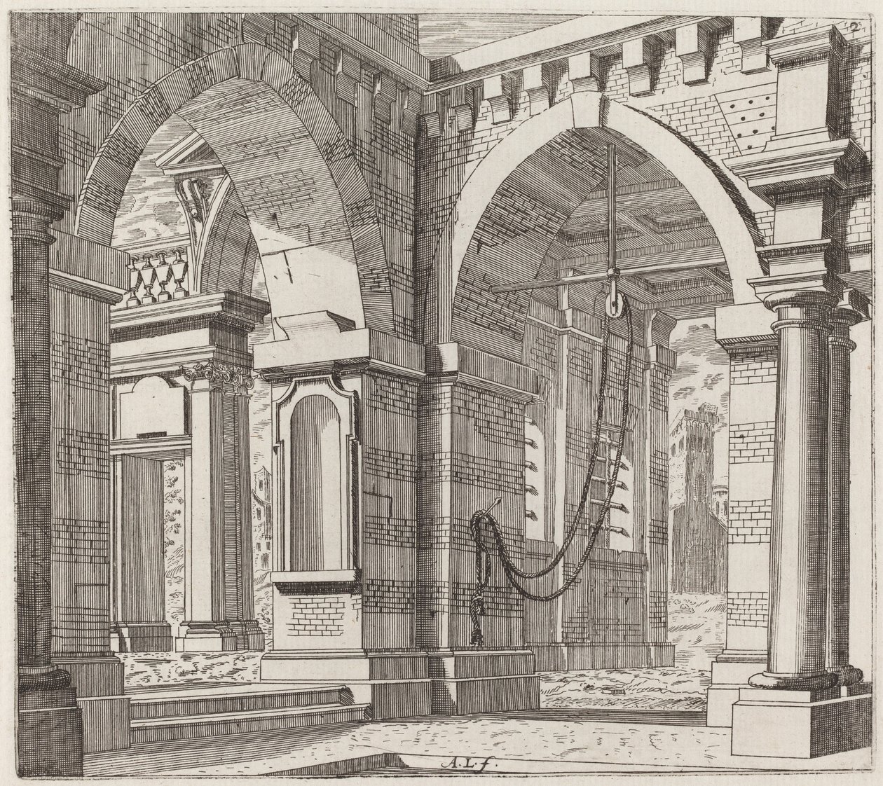 Fantazja architektoniczna z łukowymi bramami autorstwa Giuseppe Antonio Landi