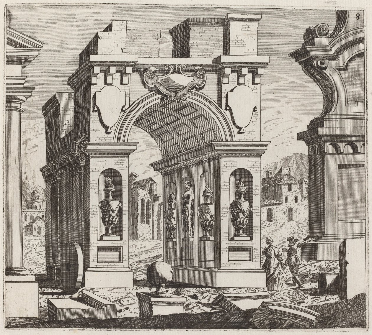 Fantazja architektoniczna z łukiem triumfalnym autorstwa Giuseppe Antonio Landi