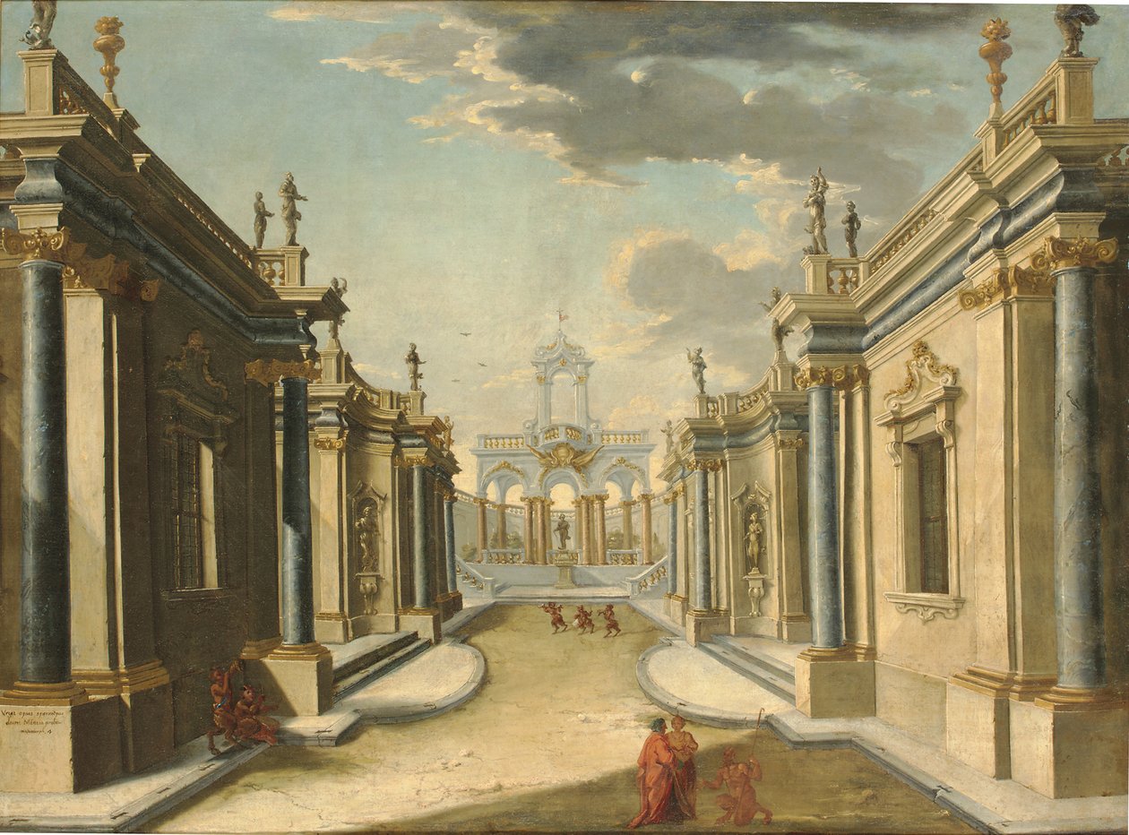 Fantazja architektoniczna z córkami Minyas z „Metamorfoz” Owidiusza autorstwa Giuseppe Antonio Landi