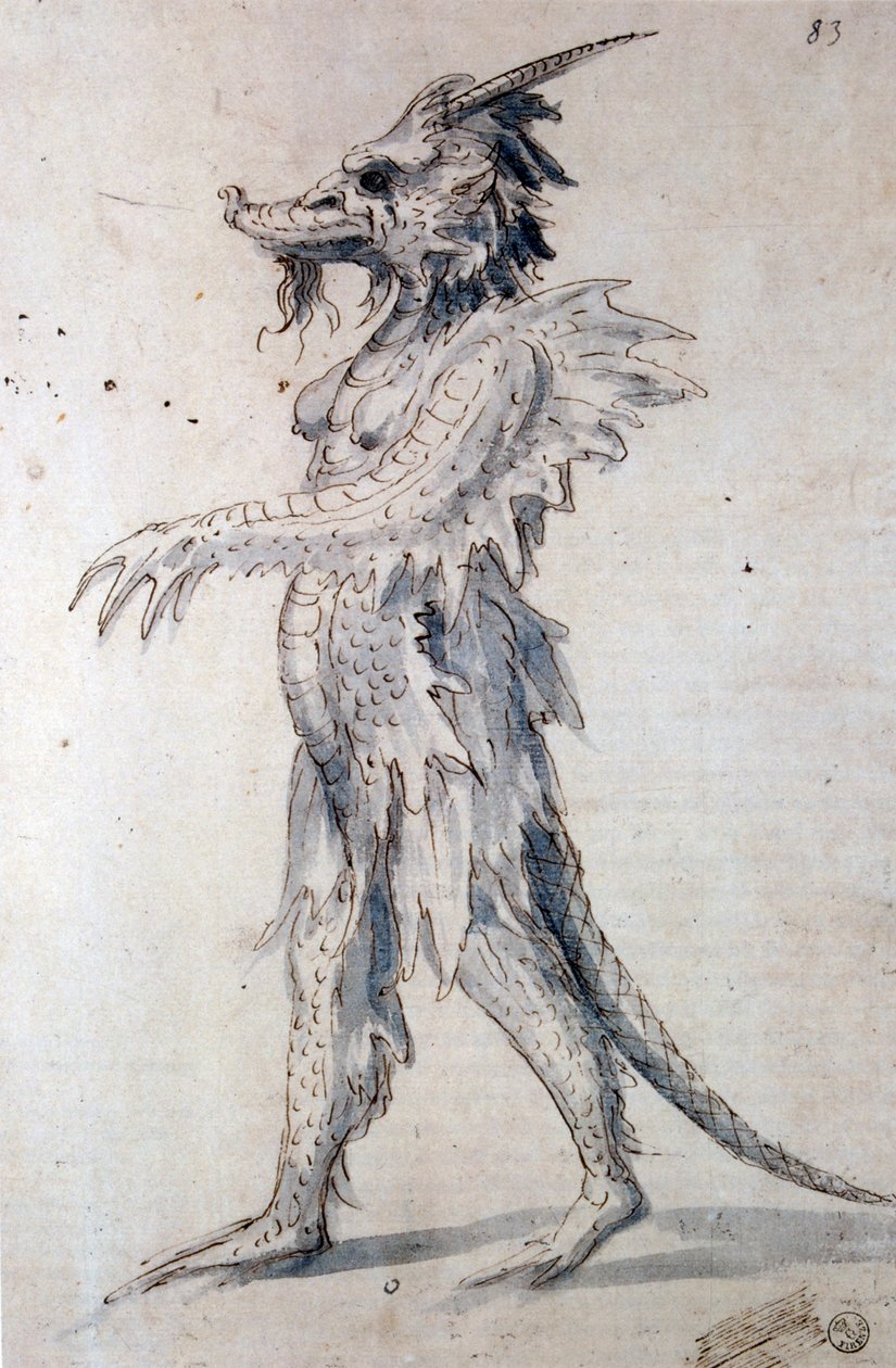 Projekt kostiumu na kostium dla smoka, XVI w. autorstwa Giuseppe Arcimboldi