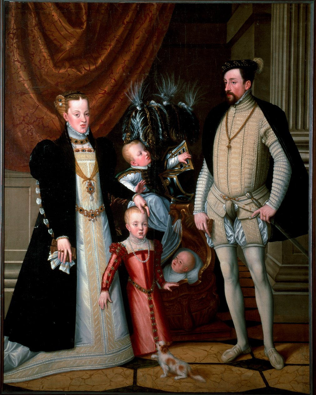 Cesarz Maksymilian II (1527-1576) z rodziną: Marią Hiszpańską (1528-1603) i ich dziećmi Anną (1549-1580), Rodolfem (1552-1612) i Ernestem (1553-1591) Obraz Giuseppe Arcimboldiego (lub Arcimboldo) (1527-1593) 1553 Nd. 188x240 cm Zamek Ambras, In autorstwa Giuseppe Arcimboldo