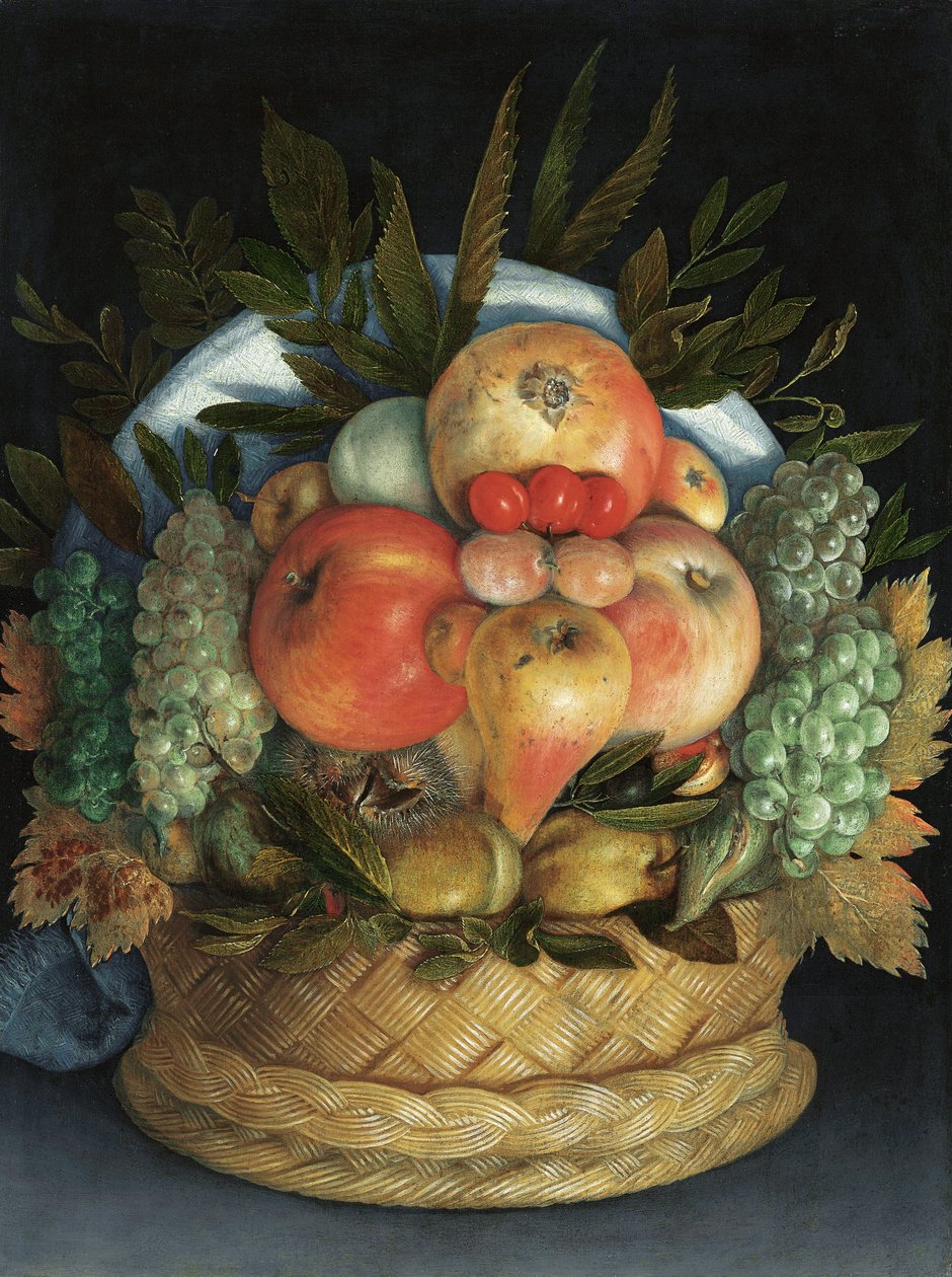 Odwracalny antropomorficzny portret mężczyzny złożony z owoców autorstwa Giuseppe Arcimboldo