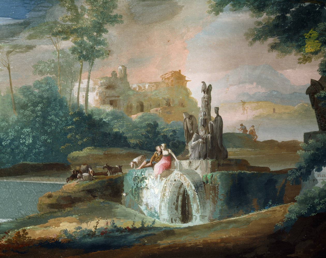 Wspaniała scena pasterzy w wyimaginowanym krajobrazie, autorstwa Giuseppe Bernardino Bison (1762-1844) autorstwa Giuseppe Bernardino Bison
