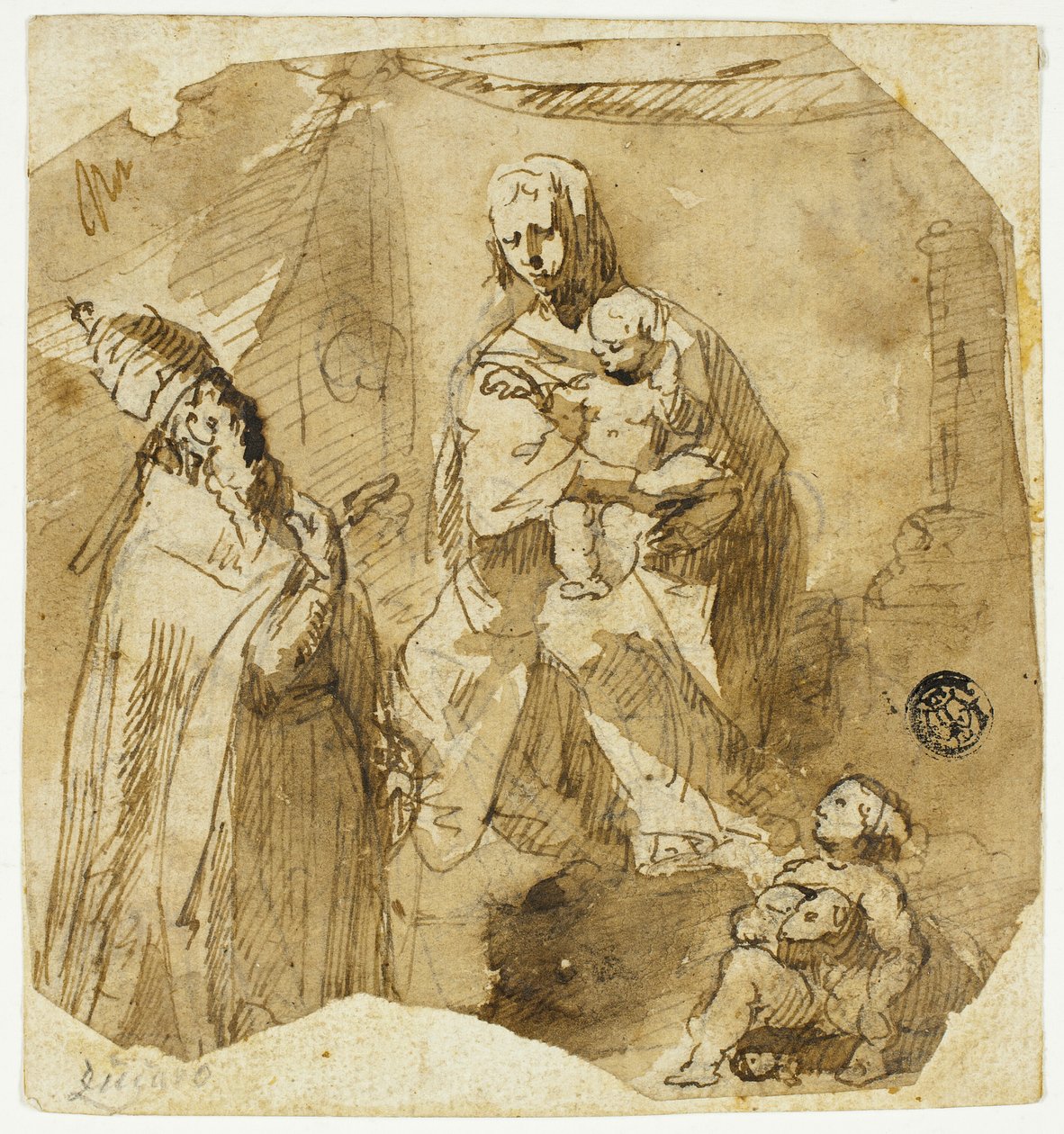 Madonna z Dzieciątkiem z Dzieciątkiem Janem Chrzcicielem i świętym kościelnym autorstwa Giuseppe Bernardino Bison