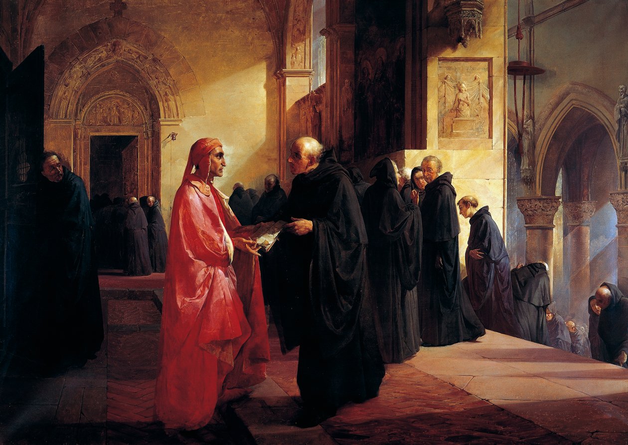 Spotkanie Dantego (1265-1321) z Fra Ilario autorstwa Giuseppe Bertini