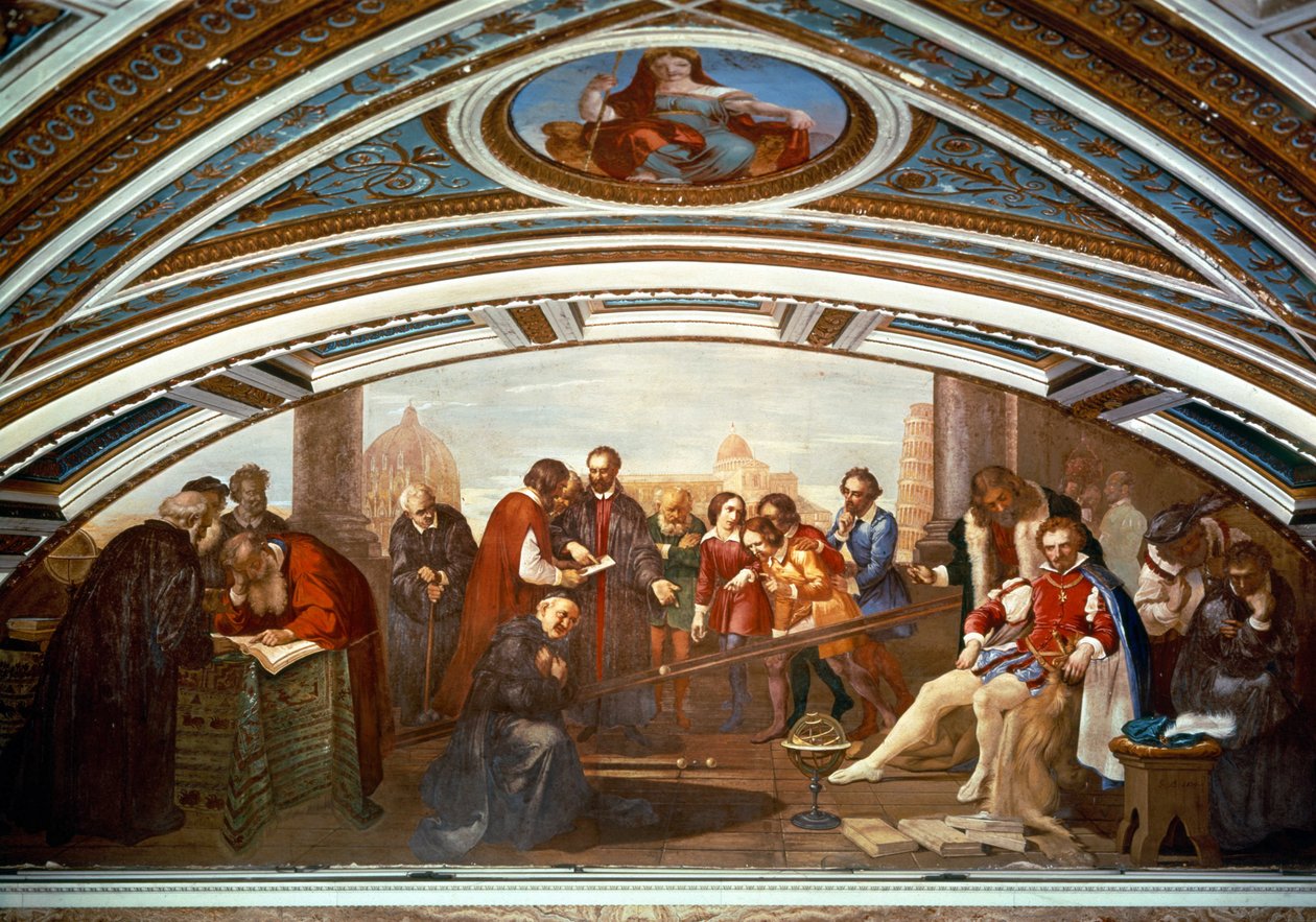 Galileo Galilei demonstruje prawo grawitacji w obecności Giovanniego De 