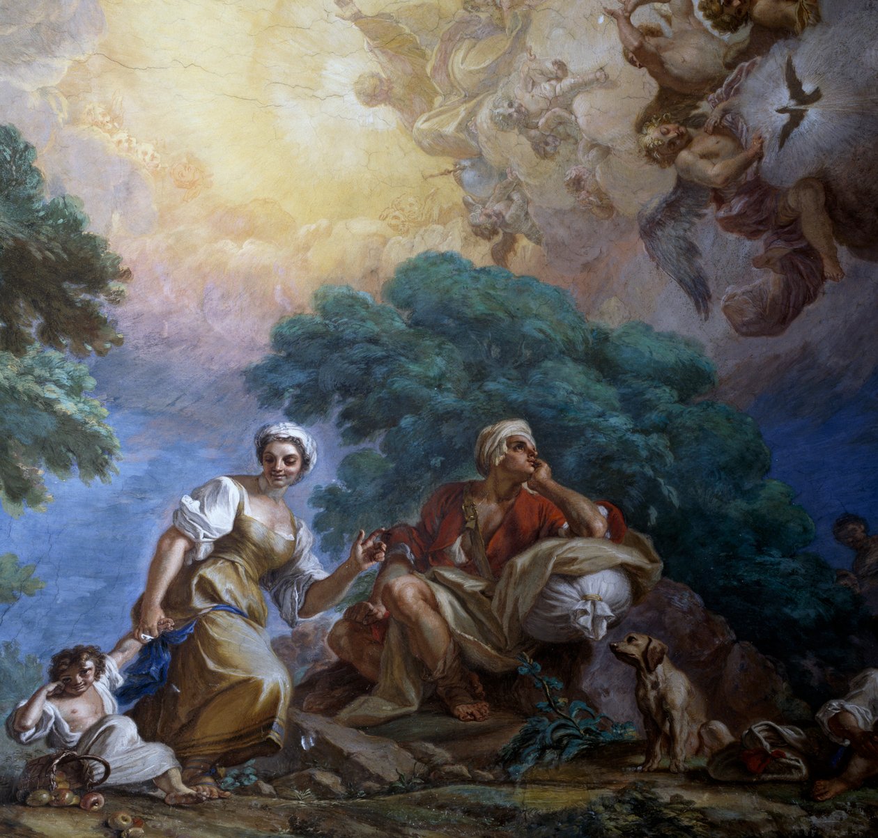 Nawiedzenie, Giuseppe Bonito (1707-1789), fresk, Pałac Królewski Portici, Kampania, Włochy autorstwa Giuseppe Bonito