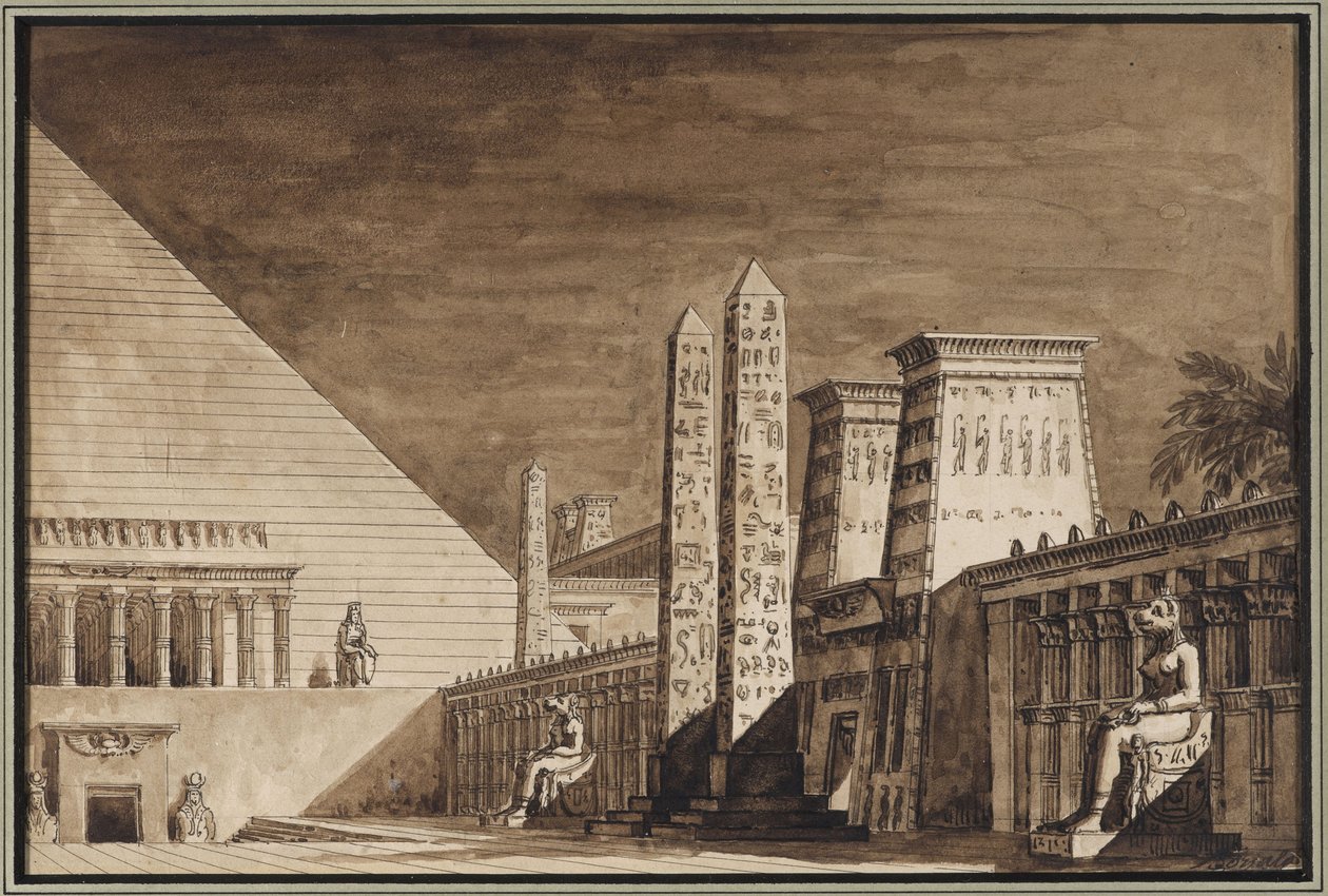 Scenografia do opery Semiramide Gioachino Rossiniego - Giuseppe Borsato (1771-1849). Pióro, pędzel, tusz indyjski na papierze autorstwa Giuseppe Borsato