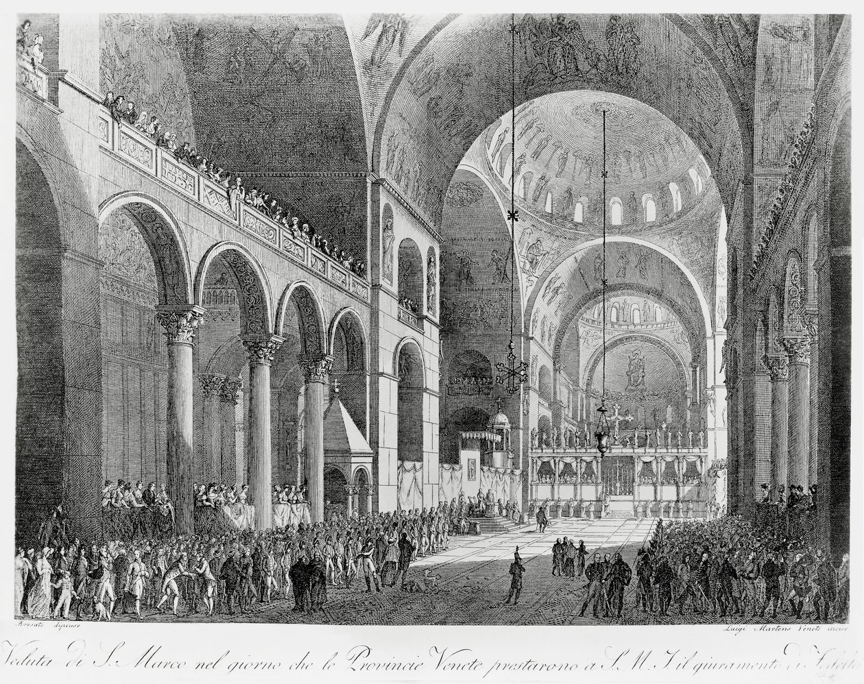 Prowincje Veneto przysięgają wierność austriackiemu cesarzowi Franciszkowi II (1768-1835) w bazylice San Marco w Wenecji, 7 maja autorstwa Giuseppe Borsato