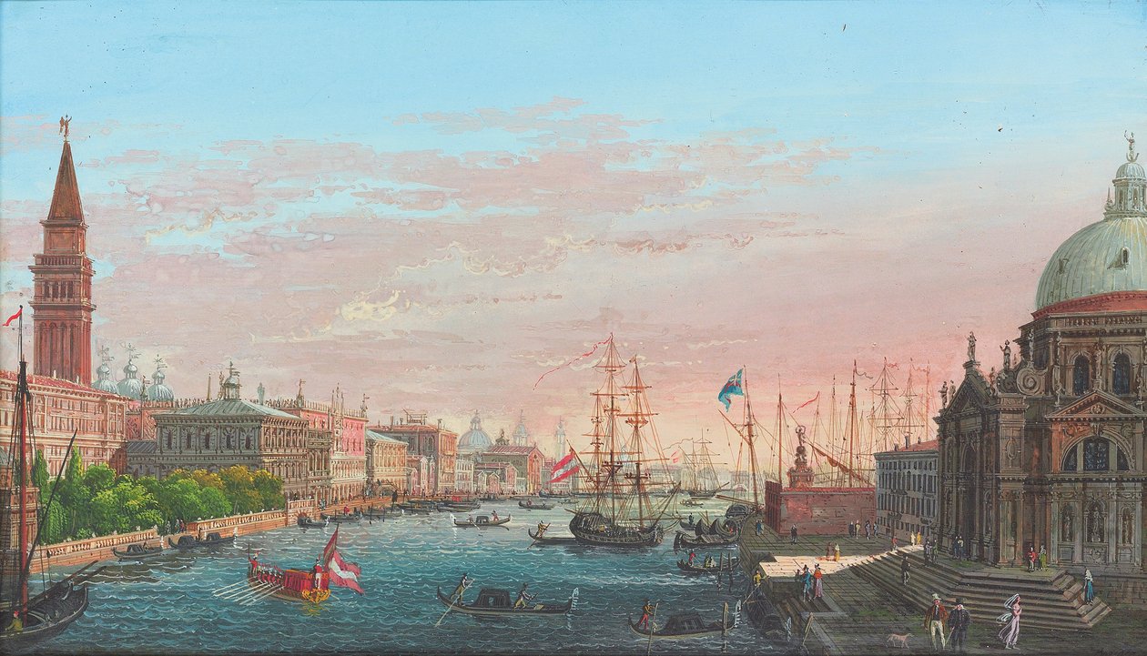 Widok na Canal Grande, Wenecję, z Palazzo Ducale i Salute autorstwa Giuseppe Borsato