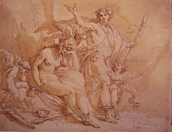 Bachus i Ariadna, 1780 (tusz i pranie na papierze) autorstwa Giuseppe Cades