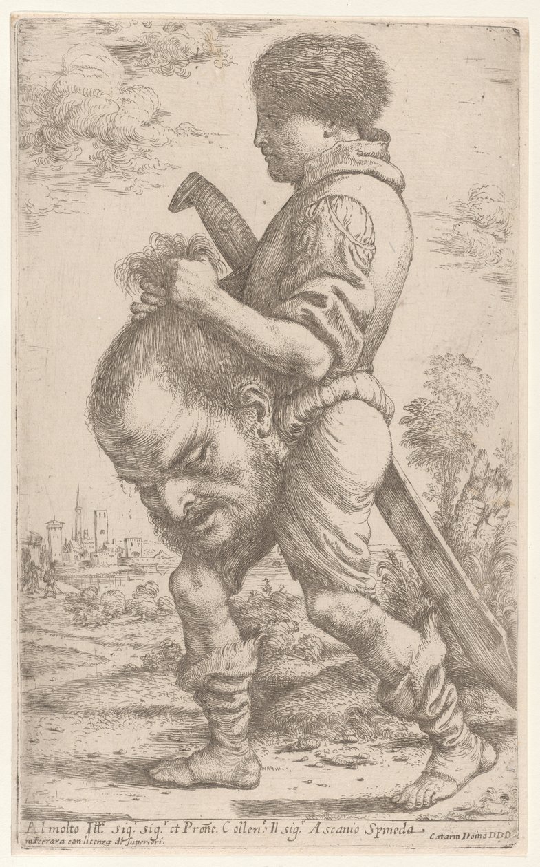 Dawid niosący głowę Goliata, którą trzyma za włosy, 1620-30. autorstwa Giuseppe Caletti