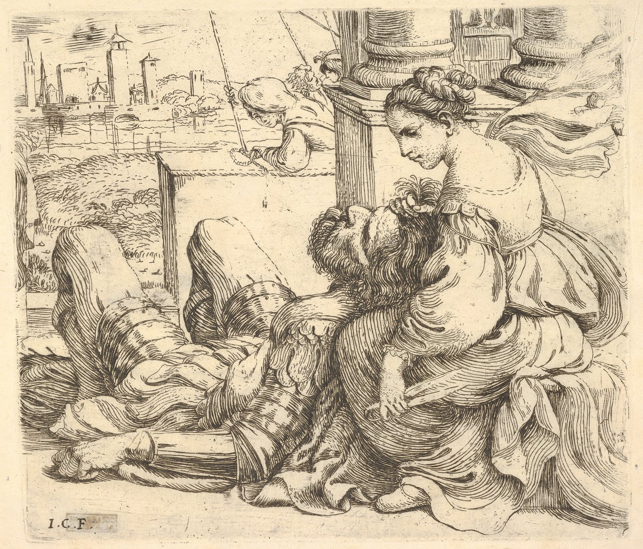 Delilah trzymająca włosy Samsona i nożyczki, 1620-30. autorstwa Giuseppe Caletti