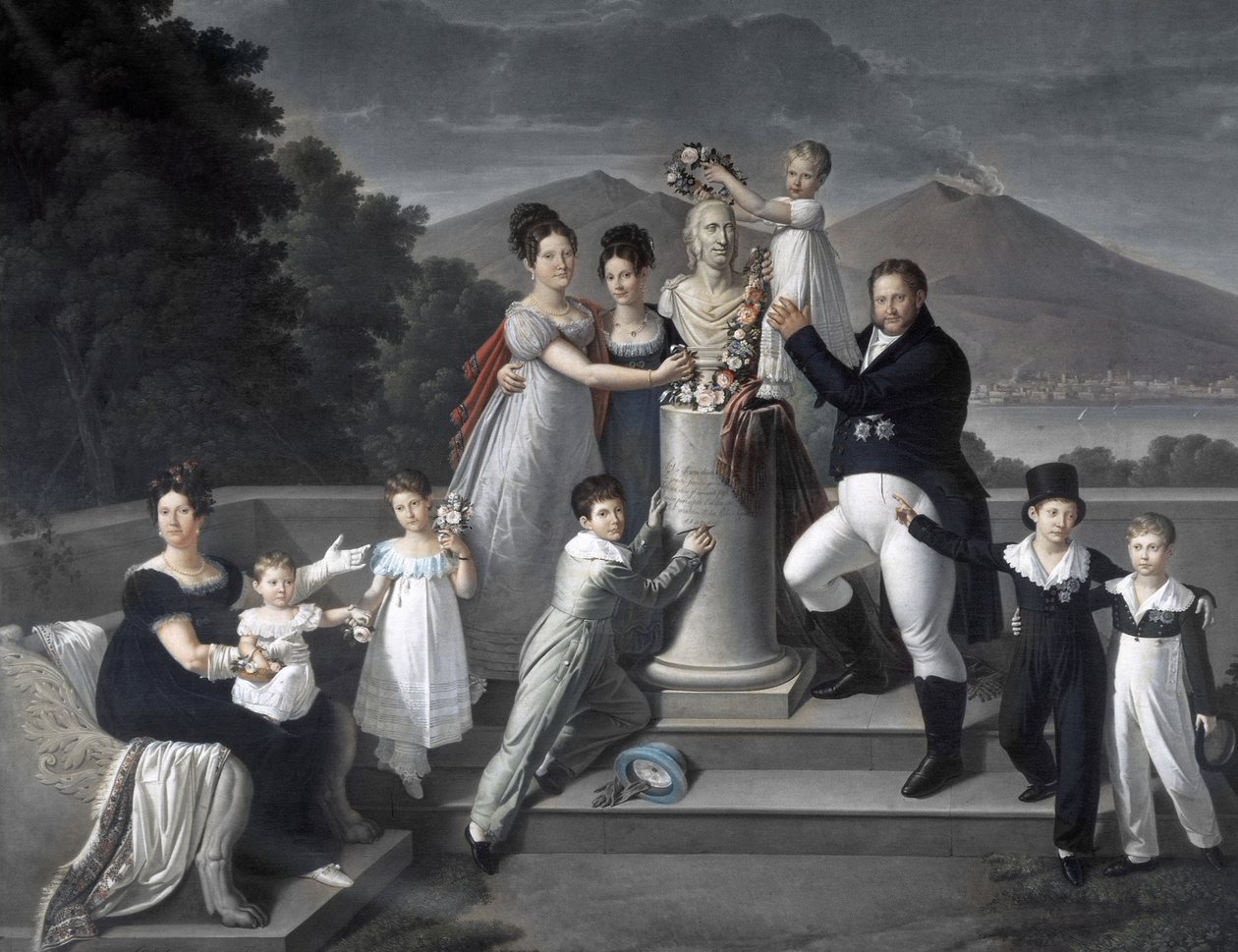 (Rodzina króla Franciszka I Obojga Sycylii). Od lewej do prawej: Maria Isabella di Borbone-Hiszpania (druga żona Francesco I), Maria Carolina Ferdinanda, Maria Antonietta Wielka Księżna Toskanii, Luisa Carlotta, Maria Cristina Królowa Hiszpanii, Ferdynand autorstwa Giuseppe Cammarano