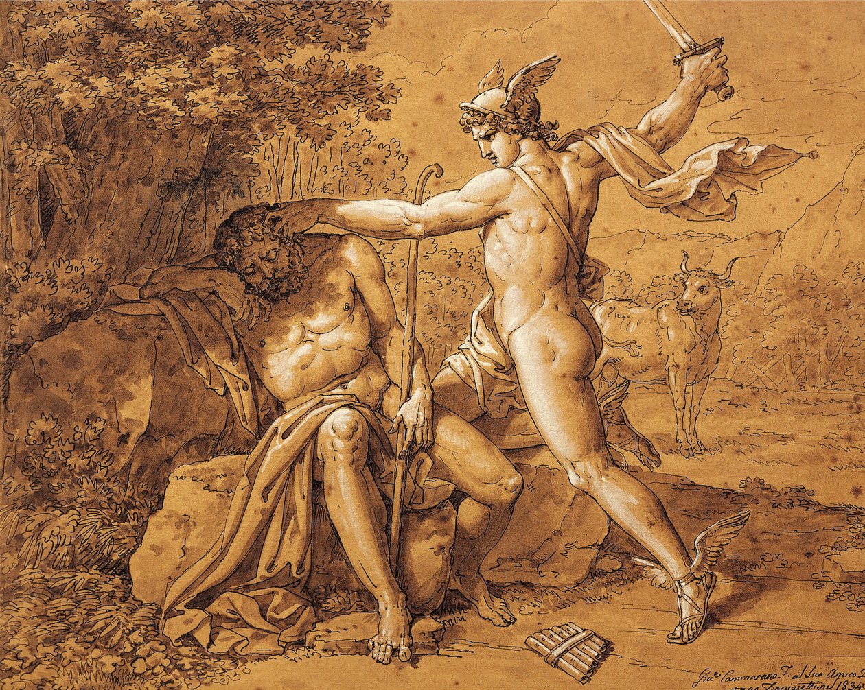 Włochy, Merkury zabija Argusa, by uratować nimfę (Merkury zabija Argo, by uratować nimfę) autorstwa Giuseppe Cammarano (1766-1859) podarowanego przez artystę Gaetano Donizettiemu, rysunek autorstwa Giuseppe Cammarano