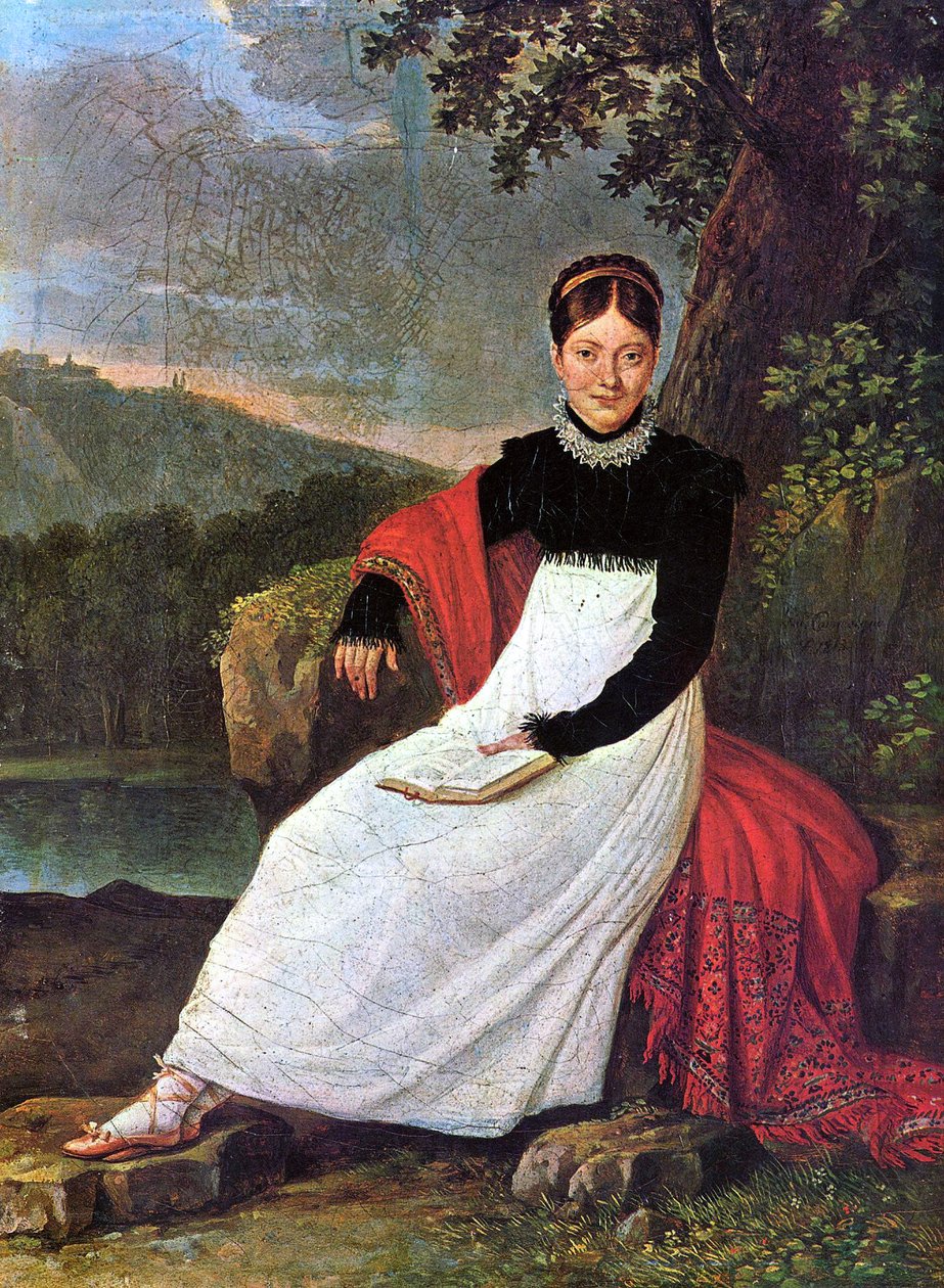 Królowa Karolina (Bonaparte) z Neapolu w tradycyjnym stroju neapolitańskiego rolnika. autorstwa Giuseppe Cammarano