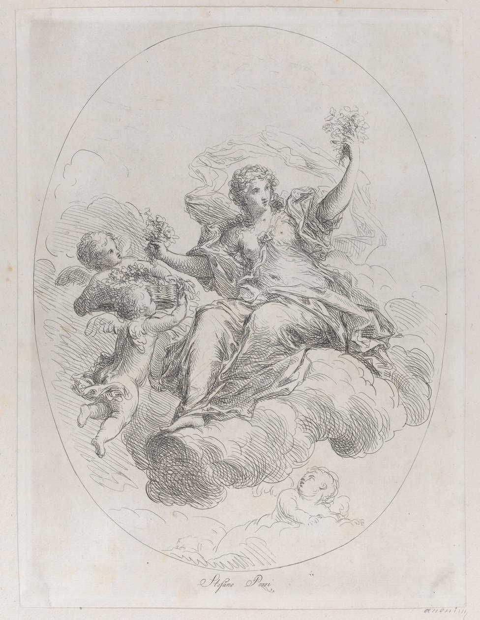 Alegoryczna postać na chmurze z puttami, wg Stefano Pozzi, ca. 1745-1802. autorstwa Giuseppe Canale