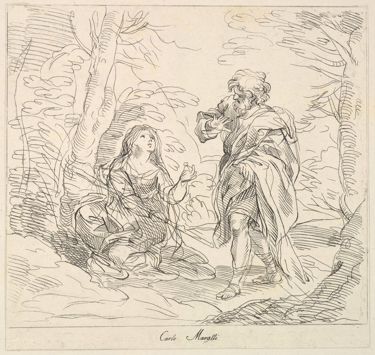 Siedząca kobieta i Brodaty mężczyzna w krajobrazie, 1740-1802. autorstwa Giuseppe Canale