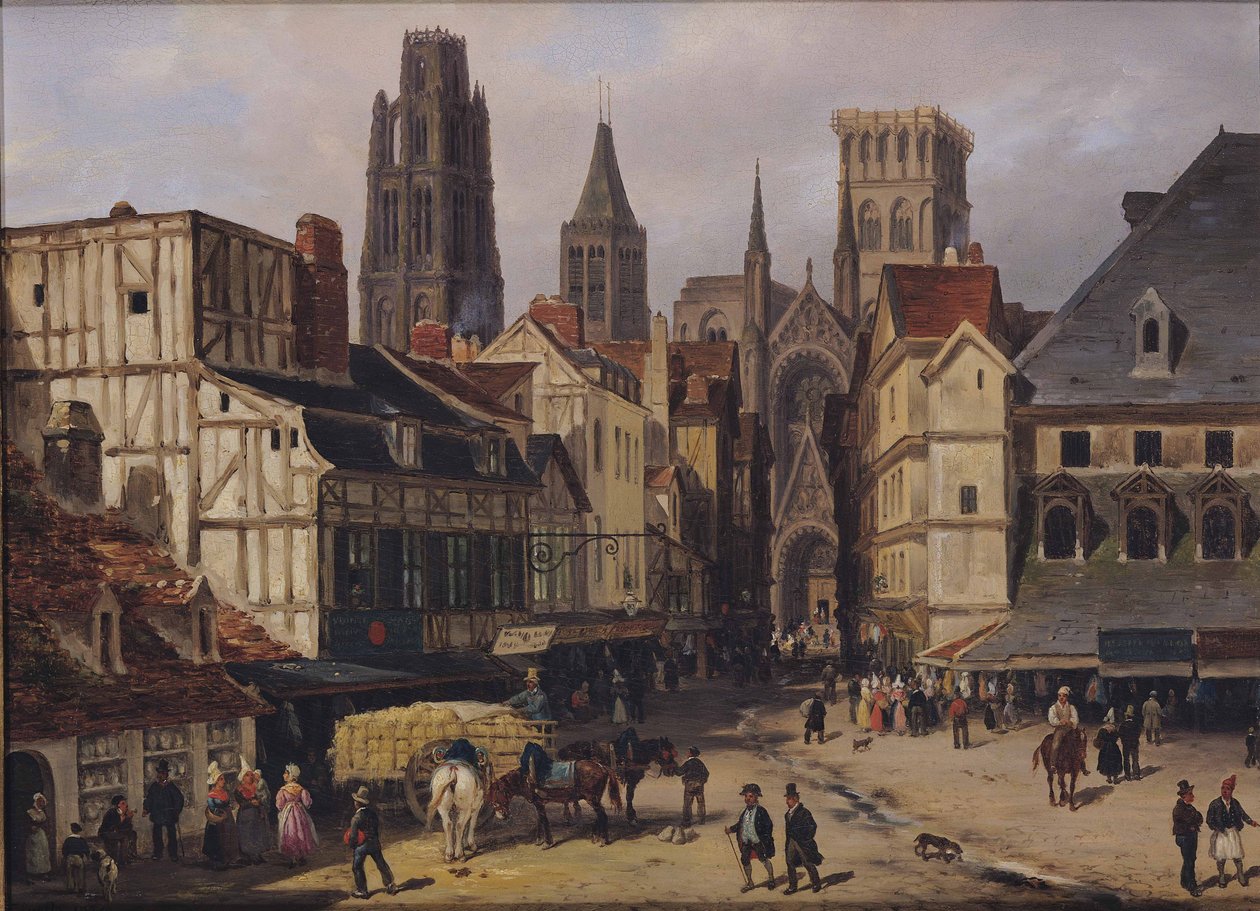 Place de la Haute-Vieille-Tour, Rouen, 1824 (olej na tekturze) autorstwa Giuseppe Canella