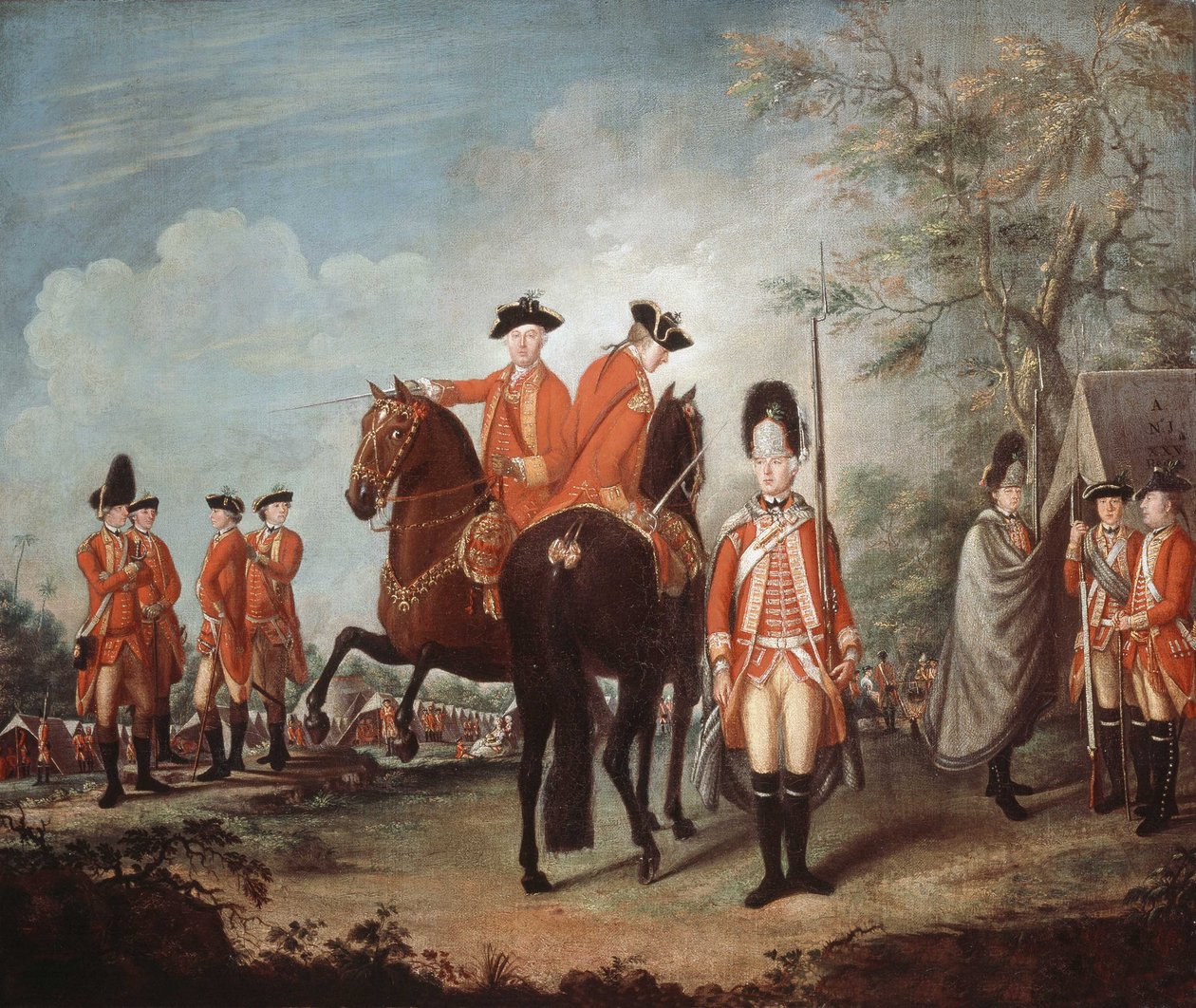 Dwa Konie Pułku, 25 Pułk Pieszych, Minorka, ok. 1769 (olej na płótnie) autorstwa Giuseppe Chiesa