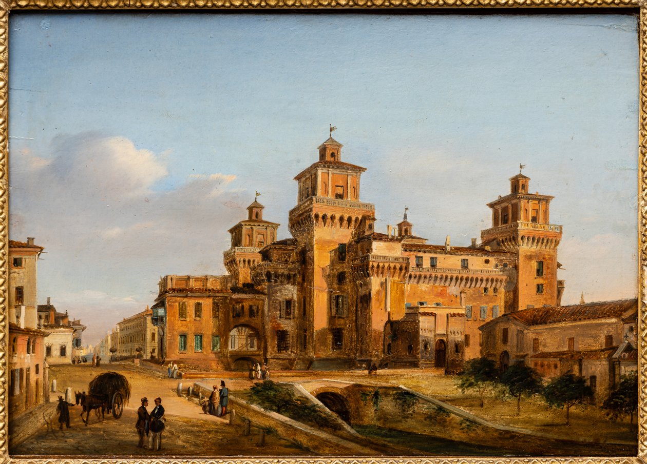 Zamek Ferrara (olej na panelu) autorstwa Giuseppe Chittò Barucchi