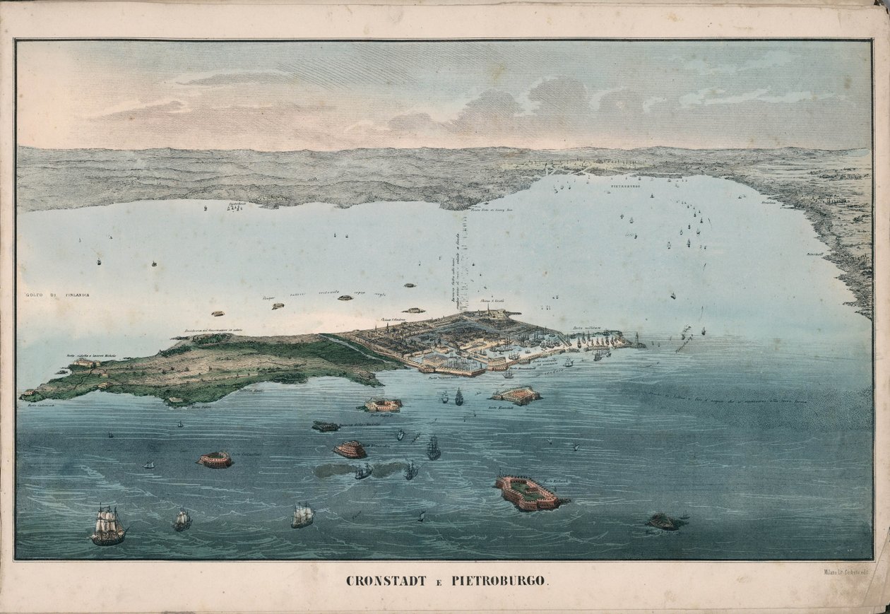 Panoramiczny widok na Kronsztad, 1853. autorstwa Giuseppe Civelli